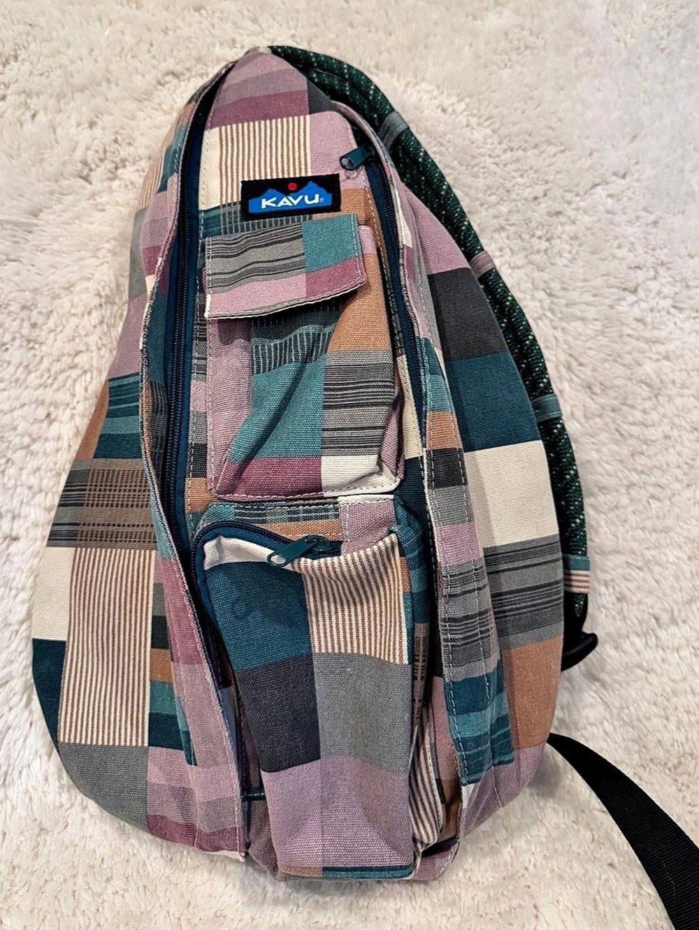 KAVU Rope Sling Bag Geometric Patchwork Backpack